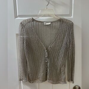 Tory Burch Silver Metallic Knit Cardigan